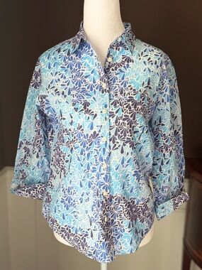 Brooks Brothers women’s 346 Cotton Button-Down Blouse Multi-Blue Size 4